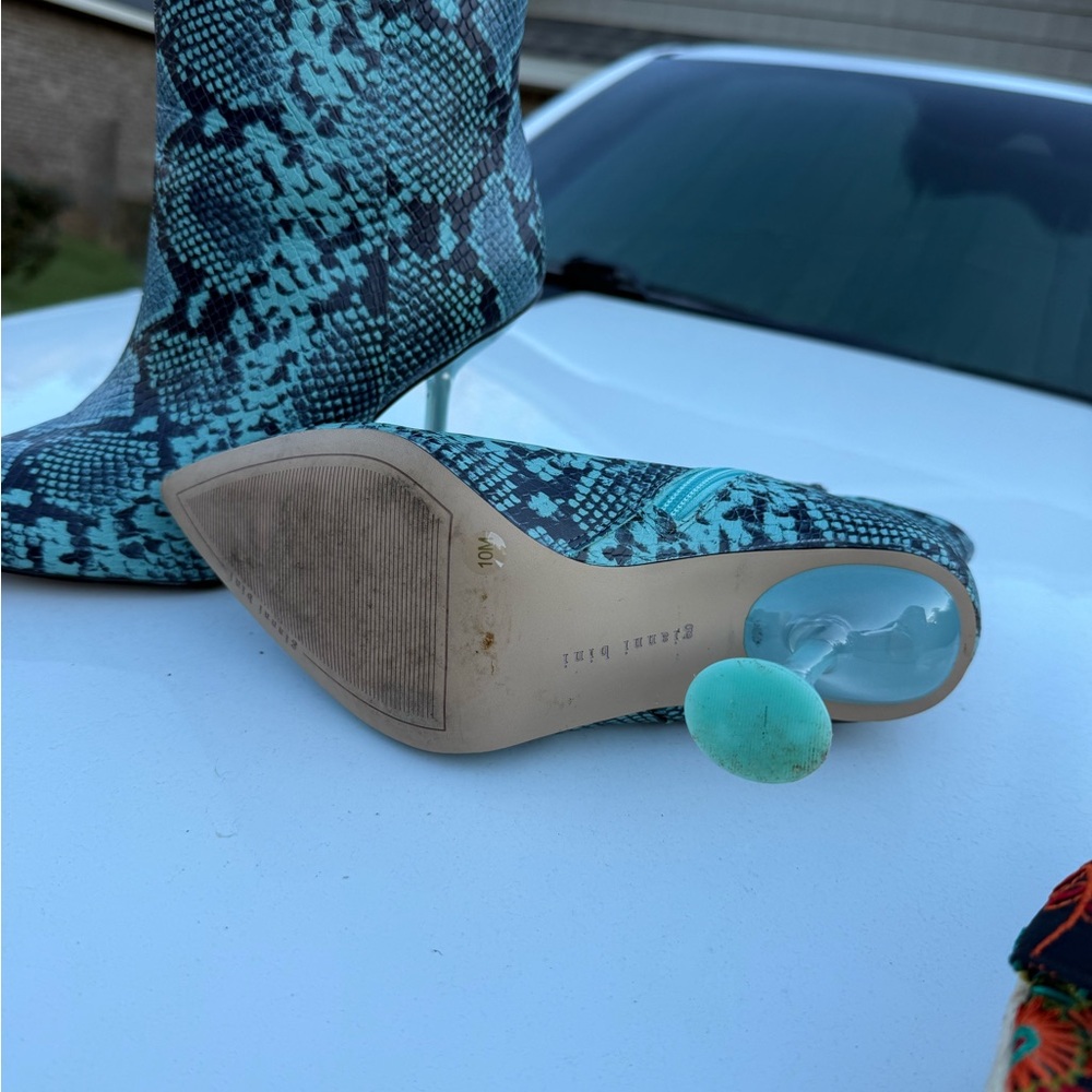 Gianni Bini Blue Snake-Print Pointed Ankle Booties - Picture 5 of 10